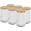 Burk TO 300 ml med guldfärgat lock fi 66 - 6 st. ['burk för konserver', ' burk 300 ml', ' burk med lock', ' burk med guldfärgat lock', ' köksburk', ' glasburk', ' burk för småsaker', ' burk för sylt', ' burk för kryddor', ' burk för örter', ' burkar med skruvlock', ' små burkar']