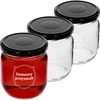 Burk TO 425ml med tryck "Hemlagad delikatess" och svart lock fi 82 - 3st. ['burkar med tryck', ' dekorativa burkar', ' burkar med lock', ' burkar för konserver', ' eleganta burkar', ' burkar för sylt', ' burk med tryck', ' burk med grafik', ' burkar för konservering', ' burkar för skafferiet', ' burk 500 ml']