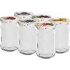 Burkar 300 ml med färgglatt lock fi 66 - 6 st. ['burkar för konserver', ' 300 ml burkar', ' burkset', ' burkar för konservering', ' burkar med färgglada lock', ' färgglada lock', ' för kompott', ' för sylt']