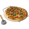 Pizzasten med handtag och kniv, av kordierit, rund 33 cm - 5 