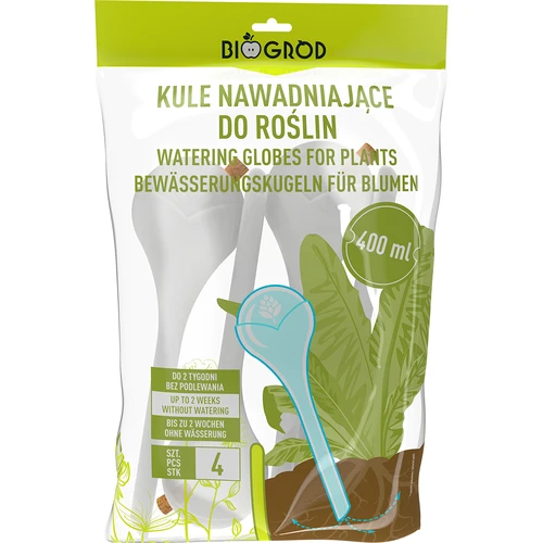 Bevattningskulor för växter, vita halvgenomskinliga med kork, 400 ml, 4 st. - 4