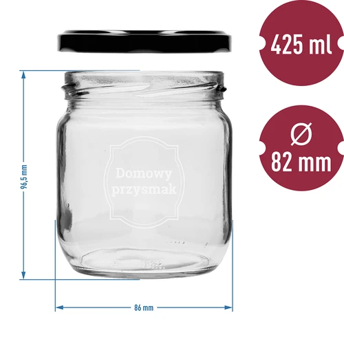 Burk TO 425ml med tryck "Hemlagad delikatess" och svart lock fi 82 - 3st. - 6