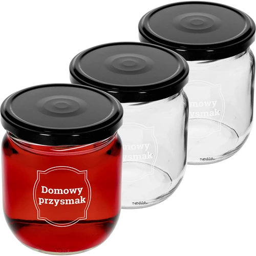 Burk TO 425ml med tryck "Hemlagad delikatess" och svart lock fi 82 - 3st.