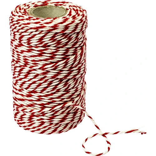 Charkuterisnöre vit-röd bomull (240°C) 55 m