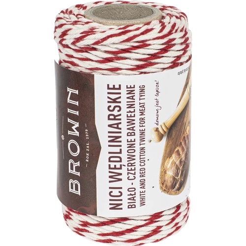 Charkuterisnöre vit-röd bomull (240°C) 55 m - 2