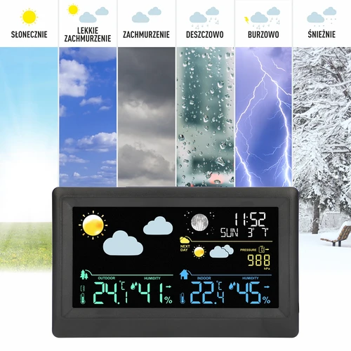 Elektronisk väderstation – trådlös, med sensor, svart - 9