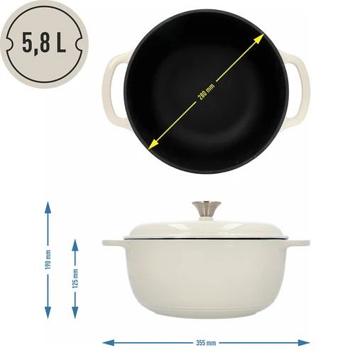 Emaljerad gjutjärnsgryta – ecru, 5,8 L - 4