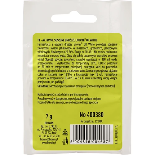 Enovini® OK WHITE - vinjäst som sänker syrahalten 7 g - 2