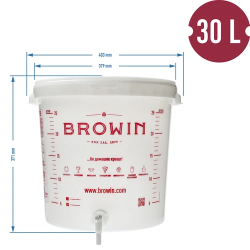 Fermenteringsbehållare 30 L med lock, kran och rör UA - 14