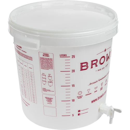 Fermenteringsbehållare 30L, i vit färg med tryck, kran och 2 rör - j.EN - 3