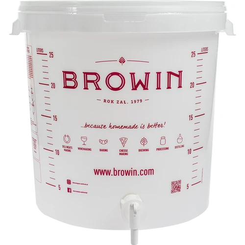 Fermenteringsbehållare 30L, i vit färg med tryck, kran och 2 rör - j.EN - 7
