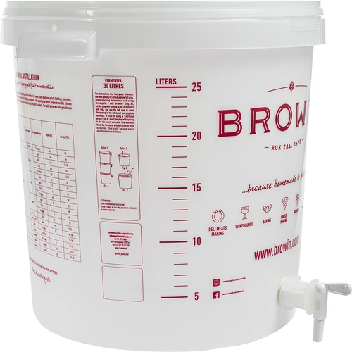 Fermenteringsbehållare 30L, i vit färg med tryck, kran och 2 rör - j.EN - 4