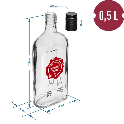 Flaska 500 ml med skruvkork, tryck ”Wyborny Trunek”, 1 st. - 6