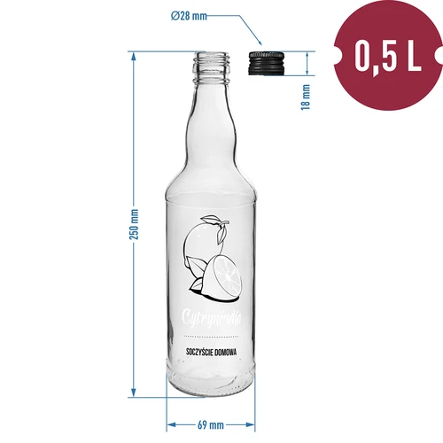 Flaska 500 ml med skruvkork, tryck "Cytrynówka", 1 st. - 4