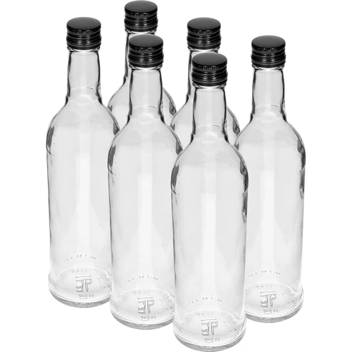 Flaska 500 ml Smal, med svart skruvkapsyl, för vodka, 6 st.