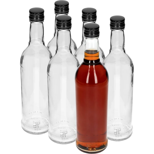 Flaska 500 ml Smal, med svart skruvkapsyl, för vodka, 6 st. - 2