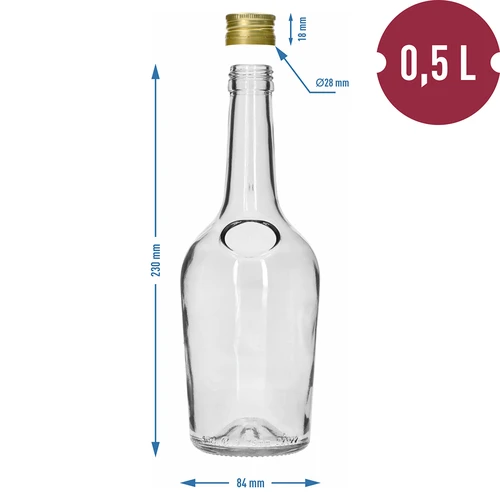 Flaska GLORIA 0,5 l med guldfärgad skruvkapsyl 28 mm, 1 st. - 6