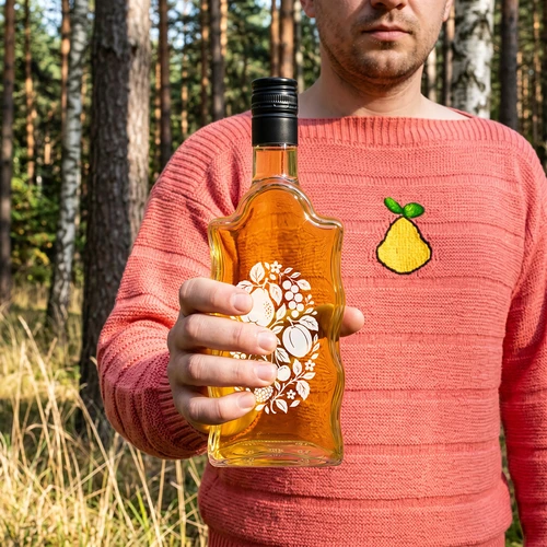 Flaska Klasztorna 500 ml med skruvkork och tryck ”Frukter”, mönster 1 - 8