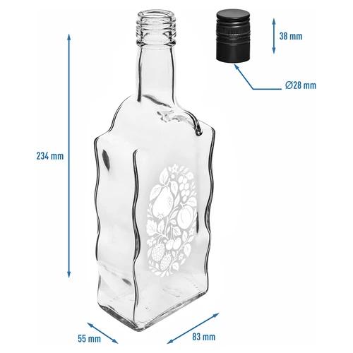 Flaska Klasztorna 500 ml med skruvkork och tryck ”Frukter”, mönster 1 - 5