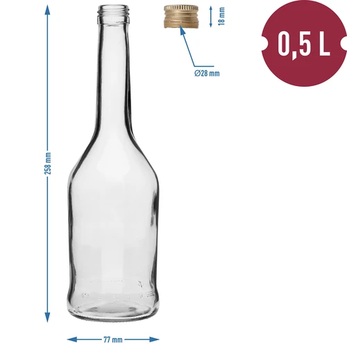 Flaska Napoleon 500 ml med skruvkapsyl fi28, 6 st - 7