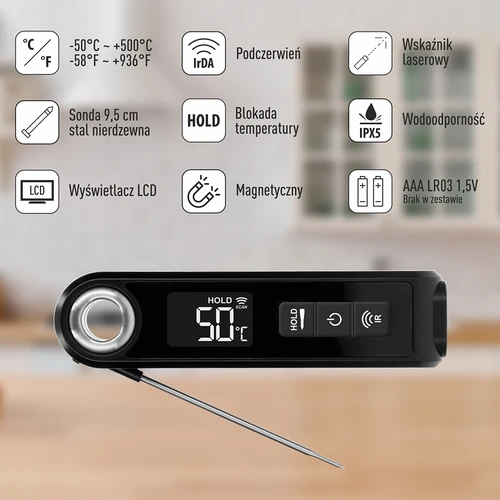 Infraröd kökstermometer, kompakt, med vikbar sond - 8