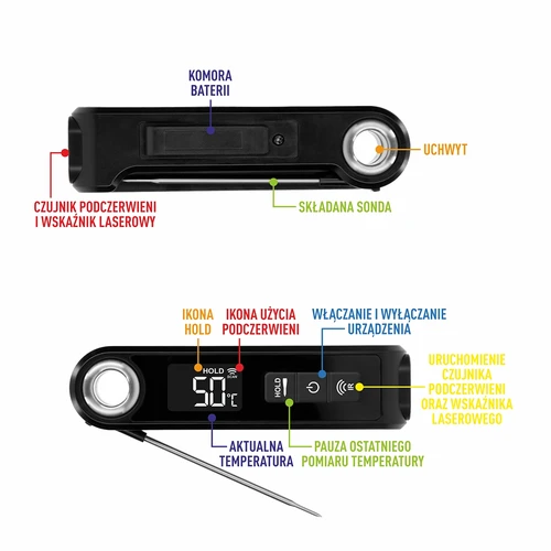 Infraröd kökstermometer, kompakt, med vikbar sond - 9