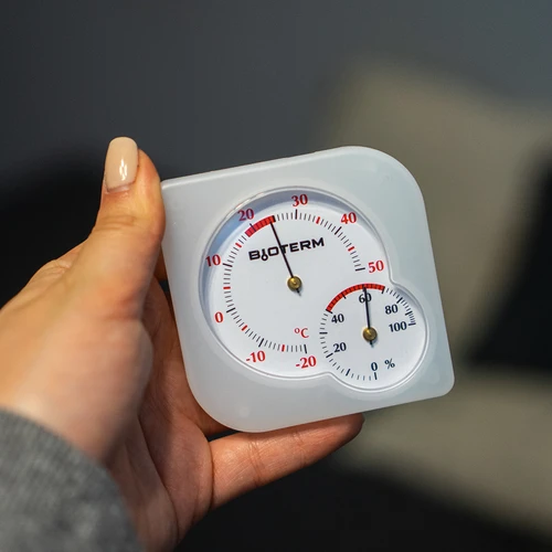 Inomhustermometer bimetall med hygrometer (-20 till +50°C), vit - 8