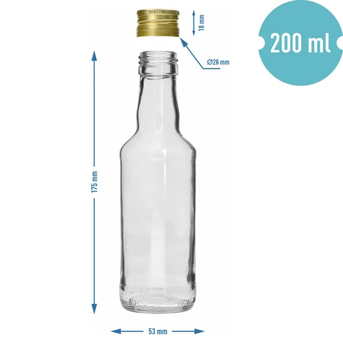 Klassisk spritflaska 200 ml, med guldfärgad skruvkapsyl Ø 28, 1 st. - 5