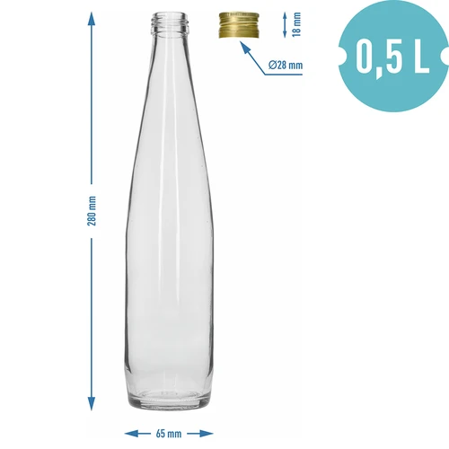 Klubowa-flaska 500 ml med guldfärgad skruvkapsyl, set om 6 st. - 7