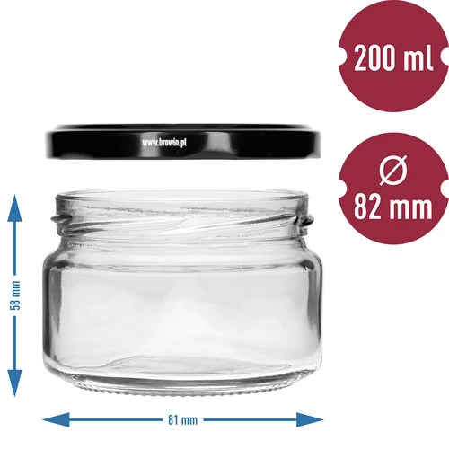 Låg burk 200ml - med svart lock fi 82/6, 6st. - 5