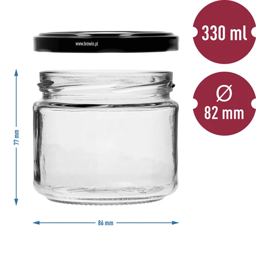 Låg burk 330ml - med svart lock fi 82/6, 6st. - 7