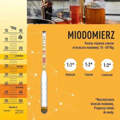 Okrossbar honungsmätare med provrör, mätområde 10-50°Blg - 5