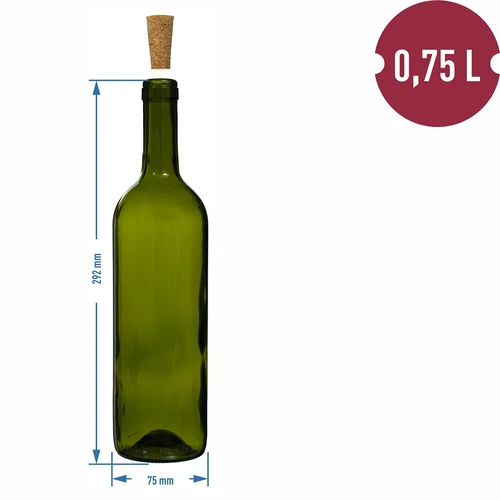 Olivgrön vinflaska 0,75 L - förpackning med 8 st. - 6