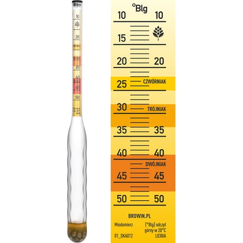Oslagbar hydrometer för mjöd med mätcylinder, mätområde 10–50°Blg - 4