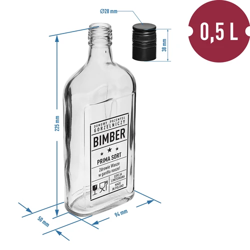 Plunta 500 ml med skruvkork, tryck ”Bimber PRL”, 1 st. - 5