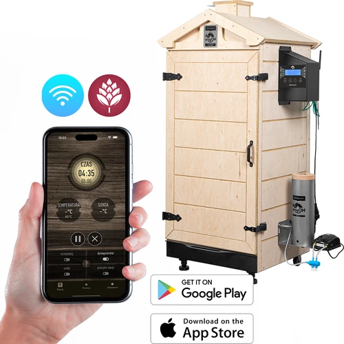 Ramfritt rökskåp dragON PLYWOOD NATURE med Wi-Fi-styrenhet, 200 L