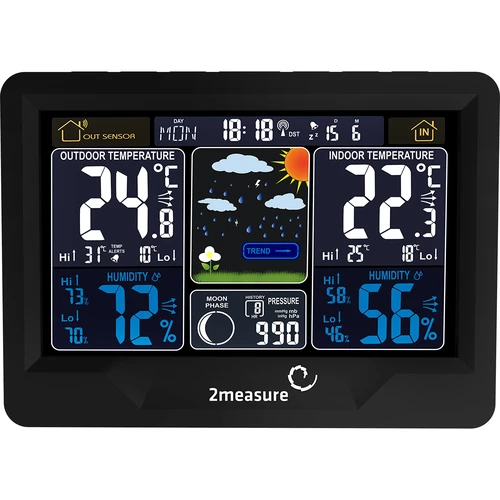 RCC väderstation, DCF – elektronisk, belyst, trådlös, sensor, svart - 3