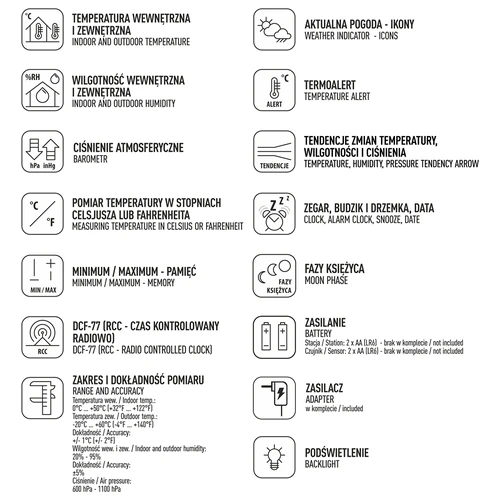 RCC väderstation, DCF – elektronisk, belyst, trådlös, sensor, svart - 11