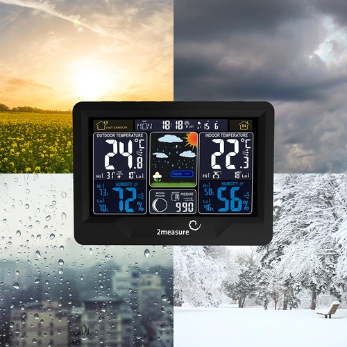 RCC väderstation, DCF – elektronisk, belyst, trådlös, sensor, svart - 19