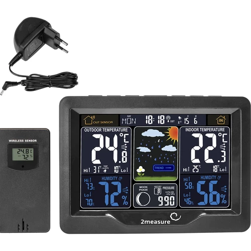 RCC väderstation, DCF – elektronisk, belyst, trådlös, sensor, svart - 2