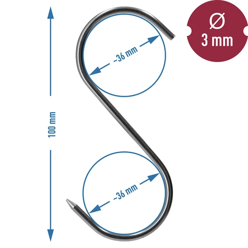 Rökkrokar – S-formade, vässade, 3 mm x 100 mm, 5 st. - 6