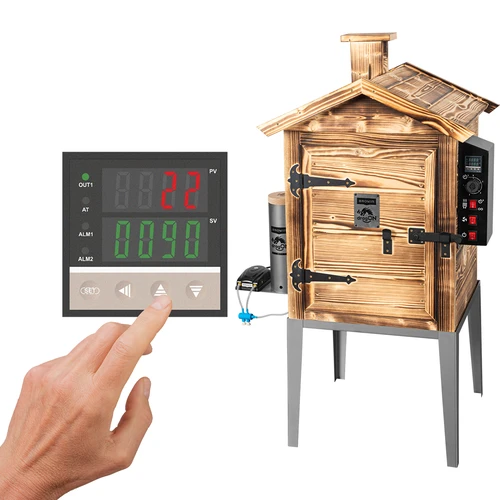Rökskåp 115 L dragON Wood 60E – vedeldat, i trä, med elektrisk värmemodul och styrenhet