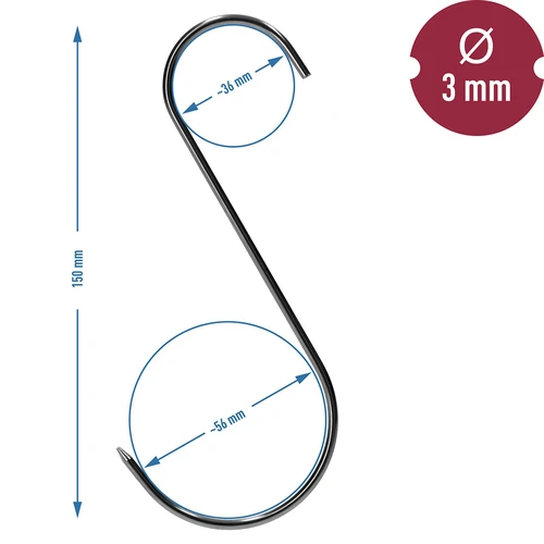 S-krokar för rökning – vässade, 3 mm x 150 mm, 15 st - 7