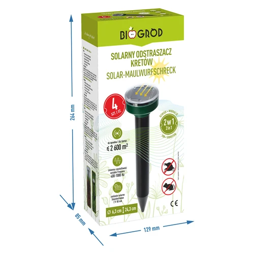 Solcellsdriven mullvadsskrämma – effektivt, säkert och djurvänligt skydd för trädgården, 4-pack - 10