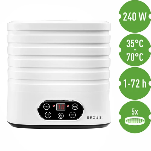 Svamptork, frukt, grönsaker och örter med temperaturreglering, 240W, vit - 9
