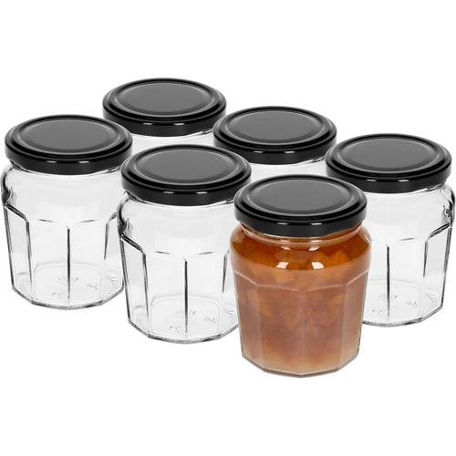 Syltburk 230ml med svart lock fi63/4 - 6st - 2