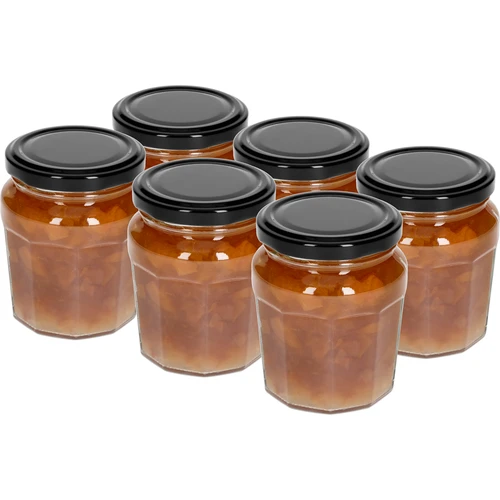 Syltburk 230ml med svart lock fi63/4 - 6st - 3