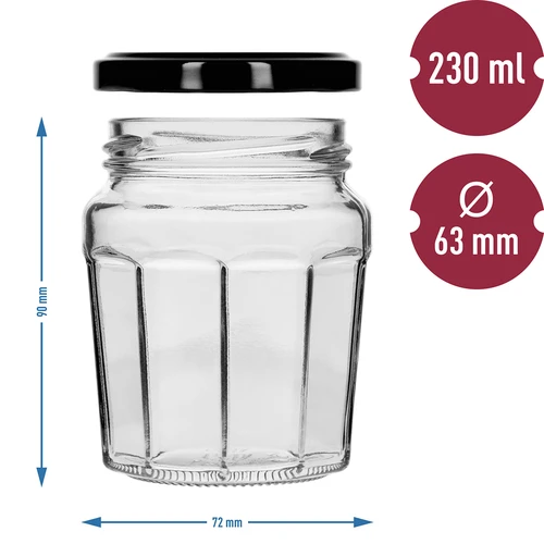 Syltburk 230ml med svart lock fi63/4 - 6st - 8