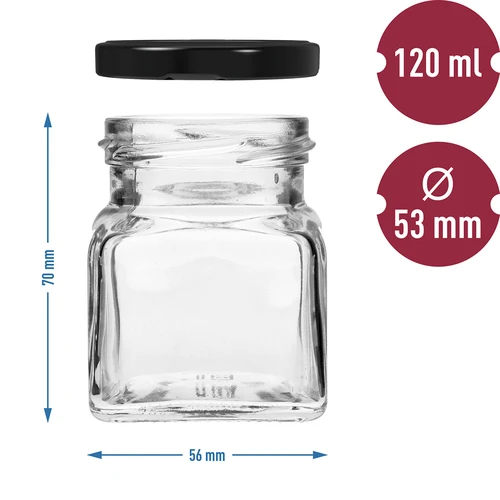 Twist-off burk 120ml - Fyra hörn fi 53 med svart lock, 6st - 6