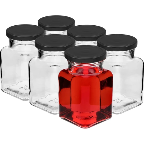 Twist-off burk 150ml Fyra hörn fi 53 med svart lock, 6 st. - 2